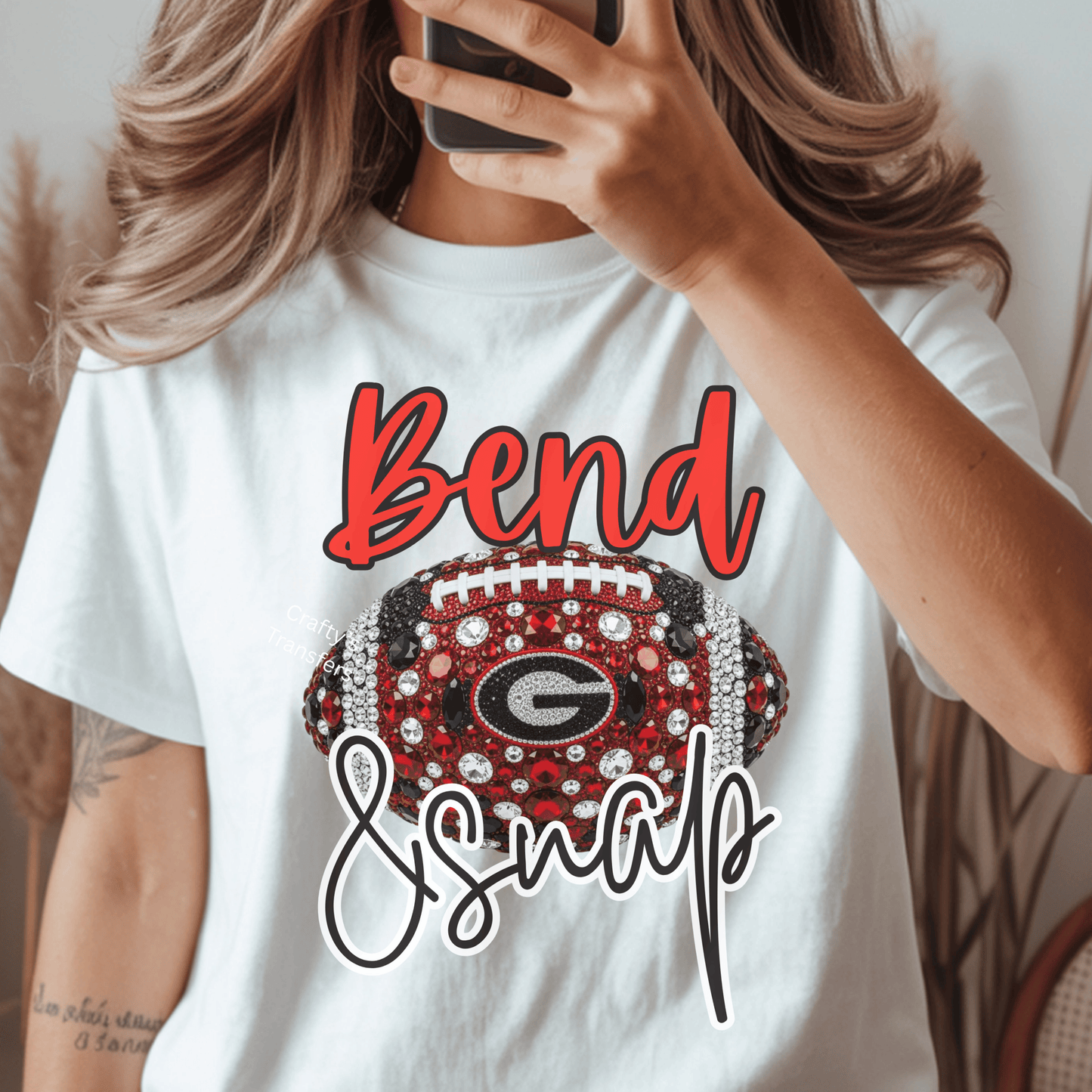 Georgia-Inspired Bend & Snap DTF Transfer – Red & Black Football Glam Heat Transfer – Game Day Shirt Design – Ready to Press