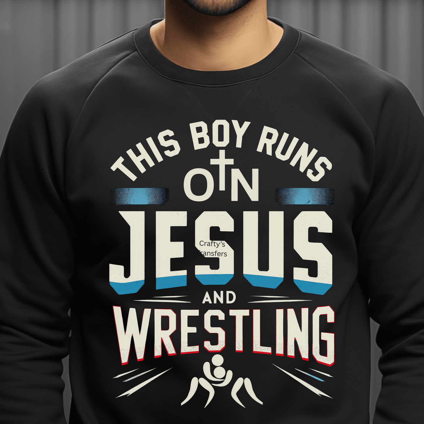 This Boy Runs on Jesus and Wrestling DTF Transfer – Faith Wrestling Shirt Design – Christian Sports Heat Transfer – Ready to Press