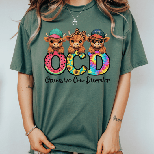 OCD Obsessive Cow Disorder DTF Transfer | Cute Highland Cow Shirt Heat Transfer | Funny Cow Graphic Design