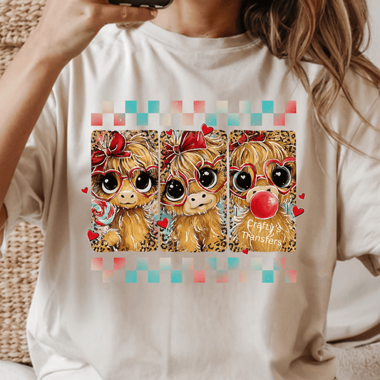 Highland Cow Valentine Trio DTF Transfer | Cute Valentine Highland Cow Heat Transfer | Boutique Love Graphic Design