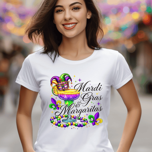 Mardi Gras Margarita DTF Transfer | Carnival Mask & Beads Heat Transfer Design