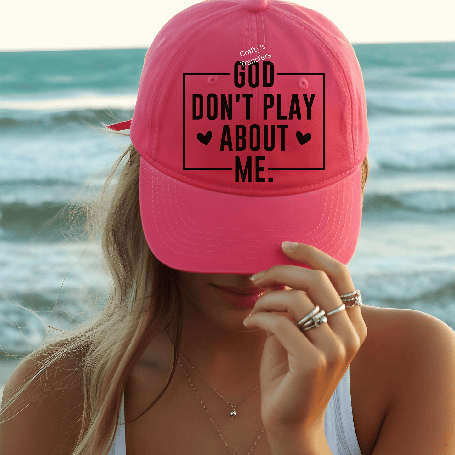 God Don’t Play About Me DTF Trucker Hat Transfer | Faith Statement Christian Hat Heat Transfer