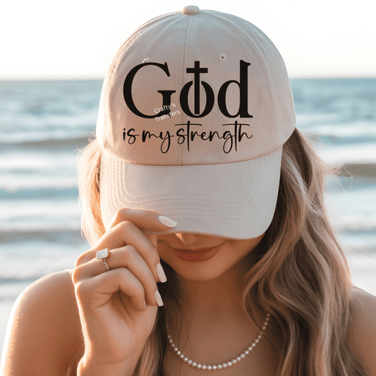 God Is My Strength DTF Trucker Hat Transfer | Christian Faith Hat Heat Transfer
