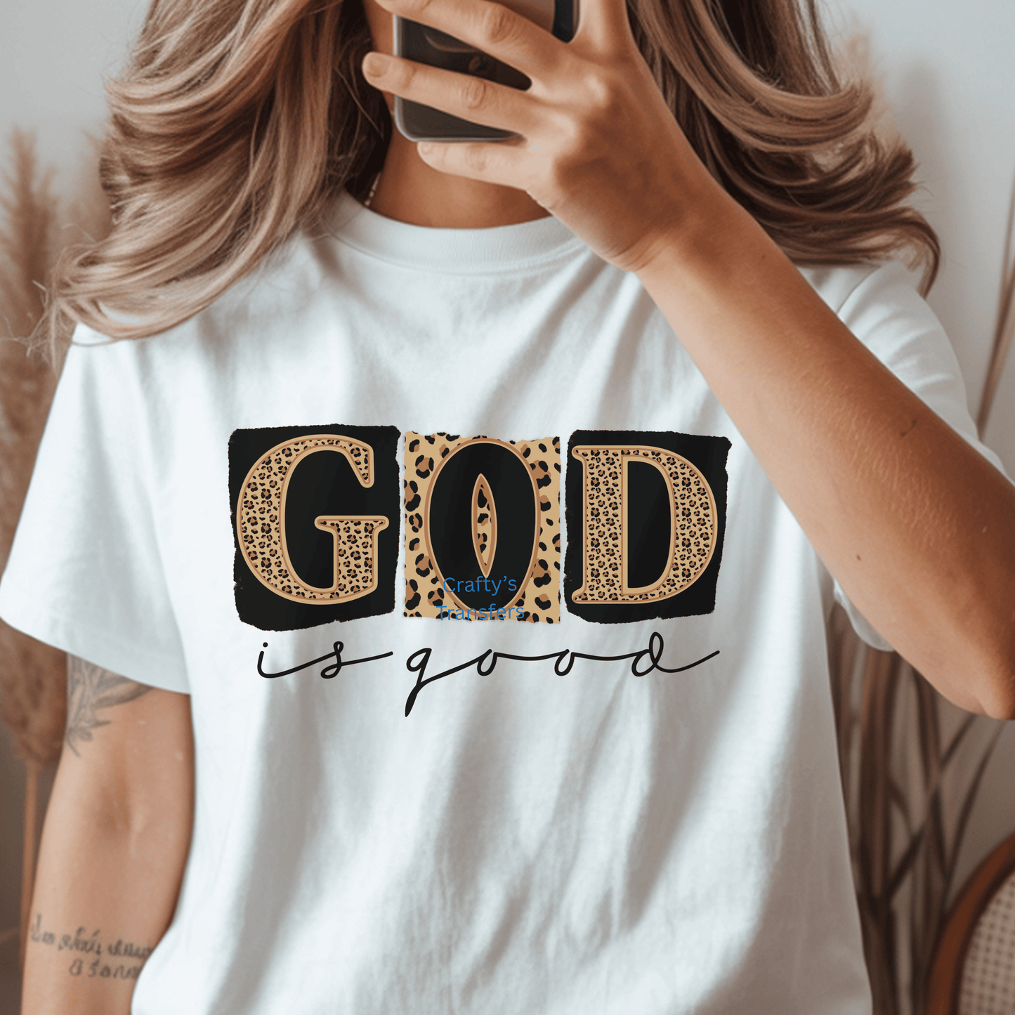 God Leopard Print DTF Transfer | Faith Heat Press Design | Christian Apparel Graphic