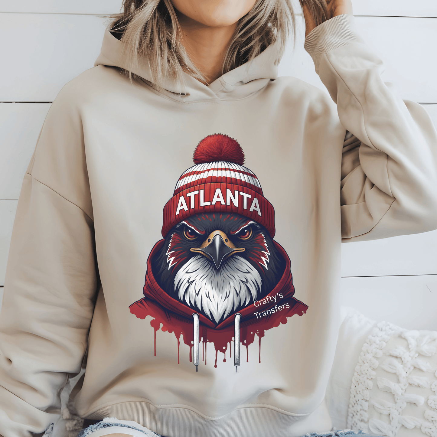 Atlanta Football Hawk DTF Transfer | Red & Black Beanie Bird Sports Heat Transfer