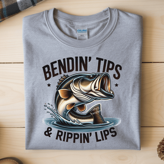 Bendin’ Tips Rippin’ Lips Bass Fishing DTF Transfer | Bold Angler Heat Transfer Design