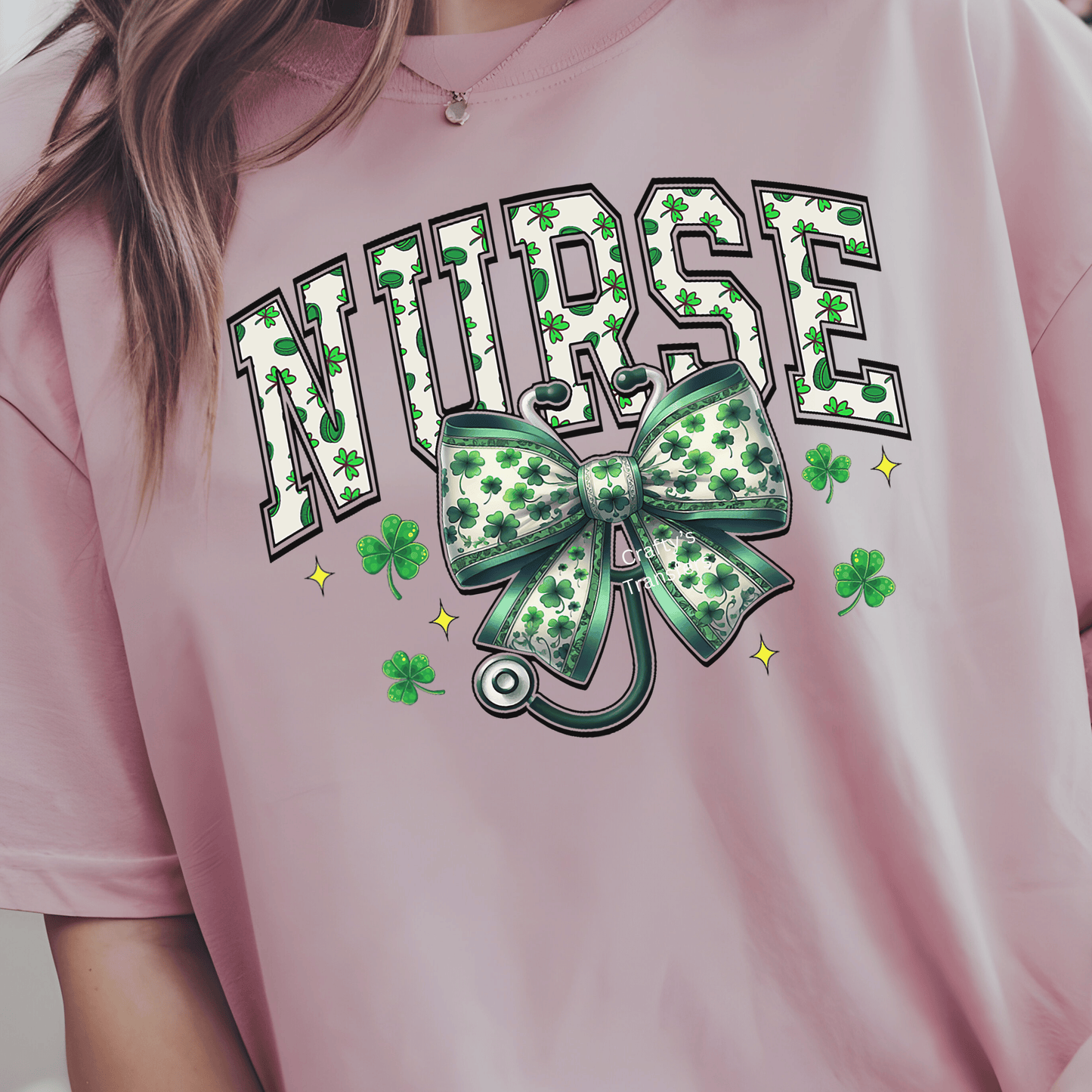 Nurse St. Patrick’s Day DTF Transfer | Lucky Shamrock Nurse Bow Heat Press Design