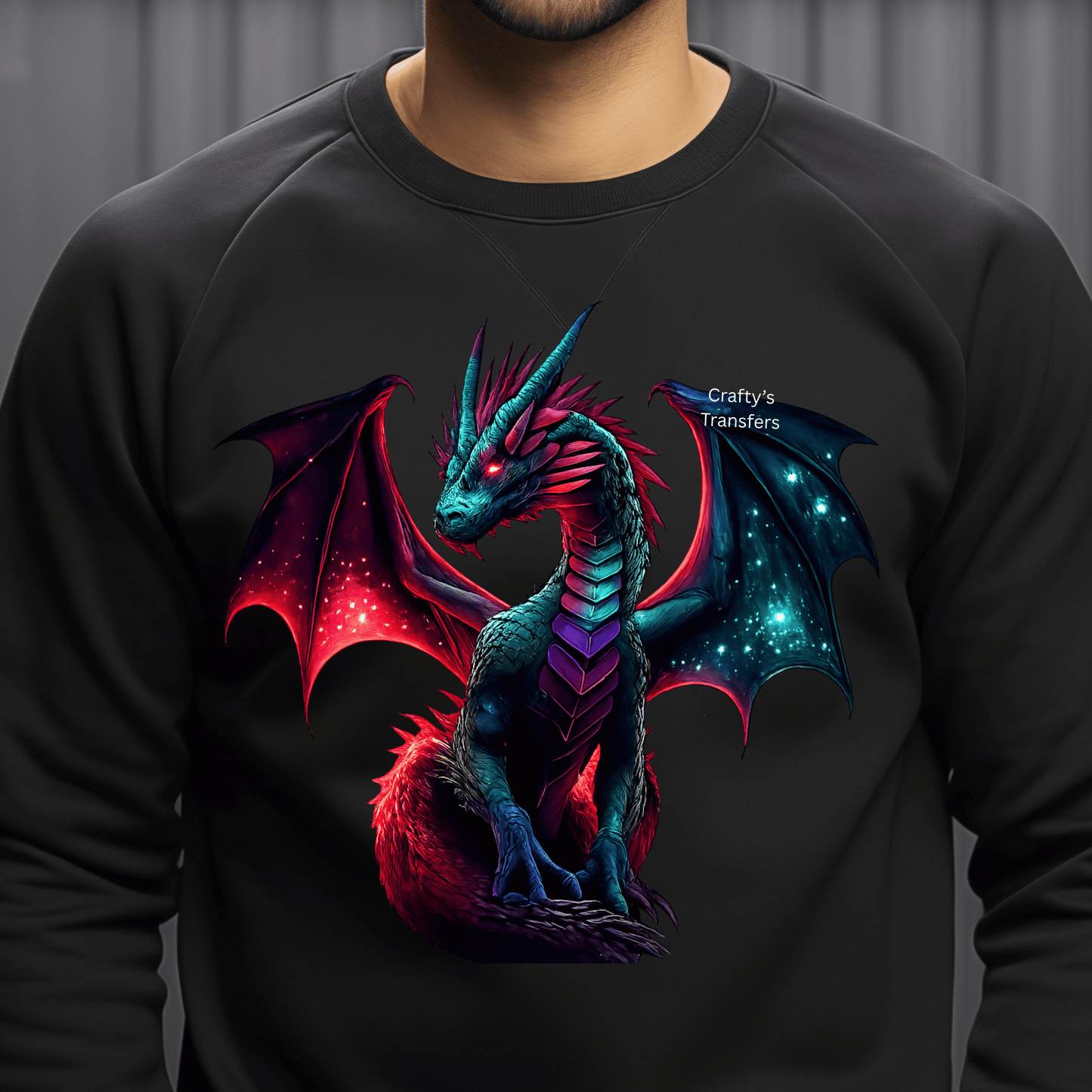 Neon Fire & Ice Dragon DTF Transfer | Fantasy Dragon Heat Press Design for Shirts