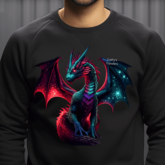 Neon Fire & Ice Dragon DTF Transfer | Fantasy Dragon Heat Press Design for Shirts