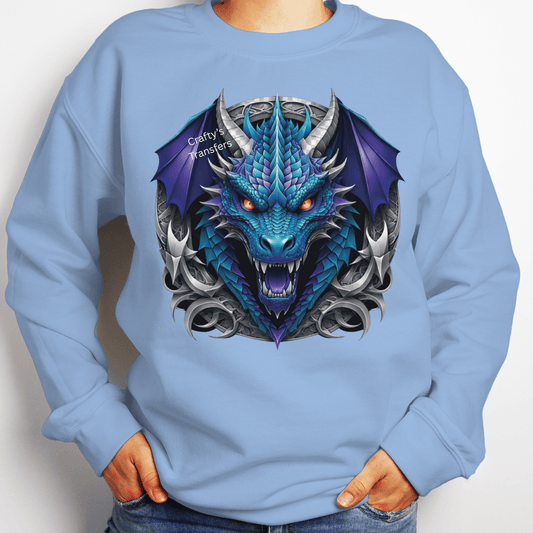 Blue & Purple Dragon DTF Transfer | Fierce Fantasy Dragon Heat Press Design