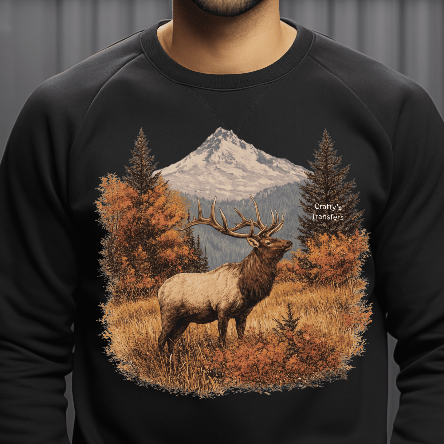 Majestic Elk Mountain Scene DTF Transfer | Rustic Wildlife Heat Press Design | Autumn Nature Shirt Transfer