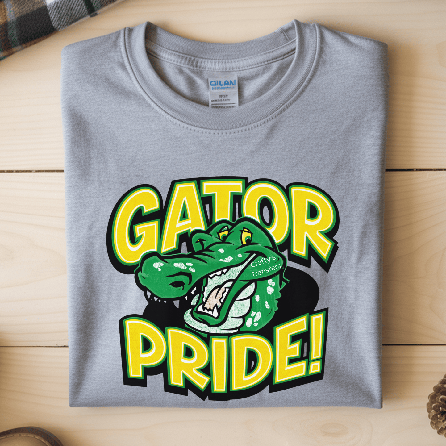 Gator Pride DTF Shirt Transfer | Green & Gold Alligator Mascot Spirit Tee Design