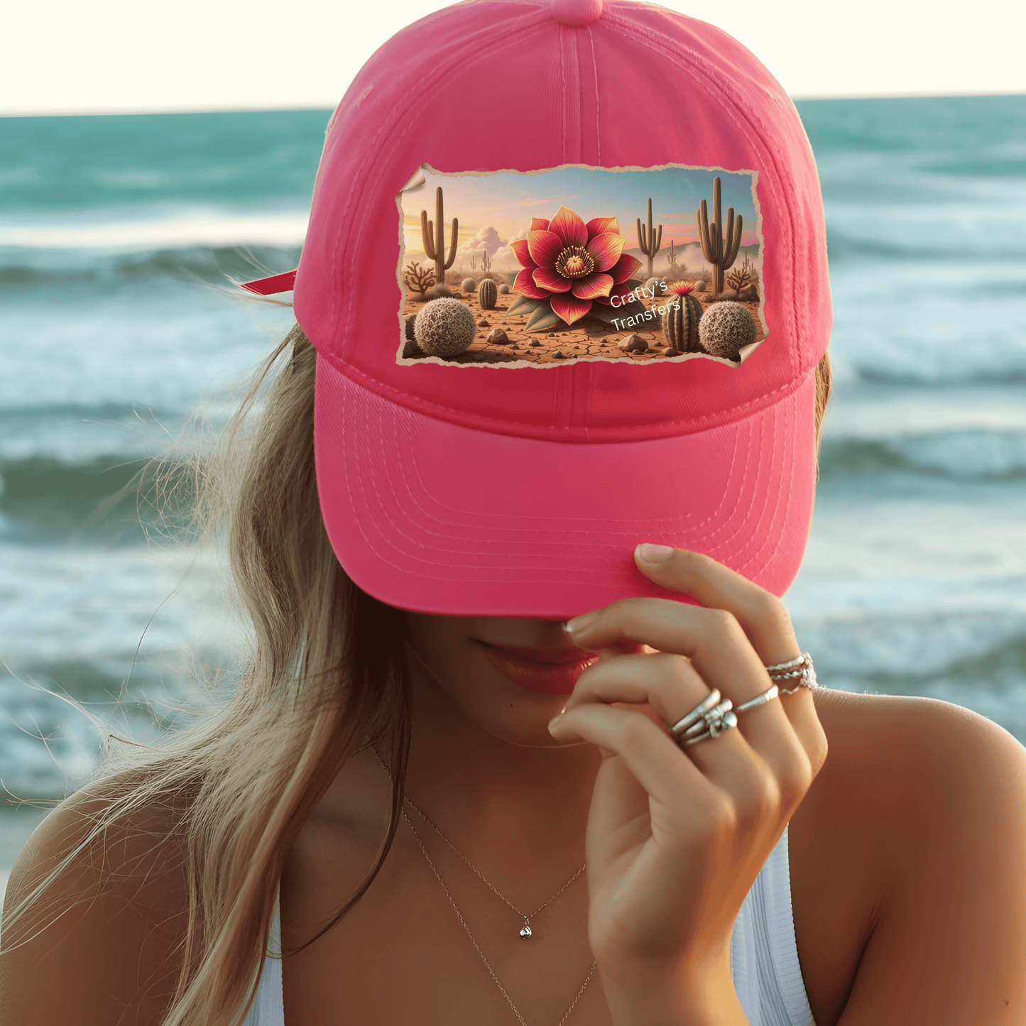 Desert Flower DTF Hat Transfer | Southwest Cactus Floral Western Trucker Hat Design