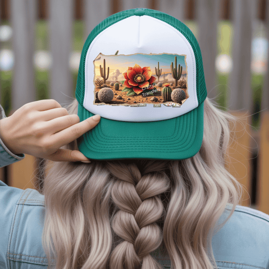 Desert Flower DTF Hat Transfer | Southwest Cactus Floral Western Trucker Hat Design