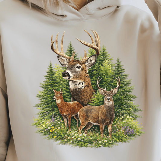 Majestic Deer Family DTF Shirt Transfer | Woodland Buck & Doe Nature Wildlife Design
