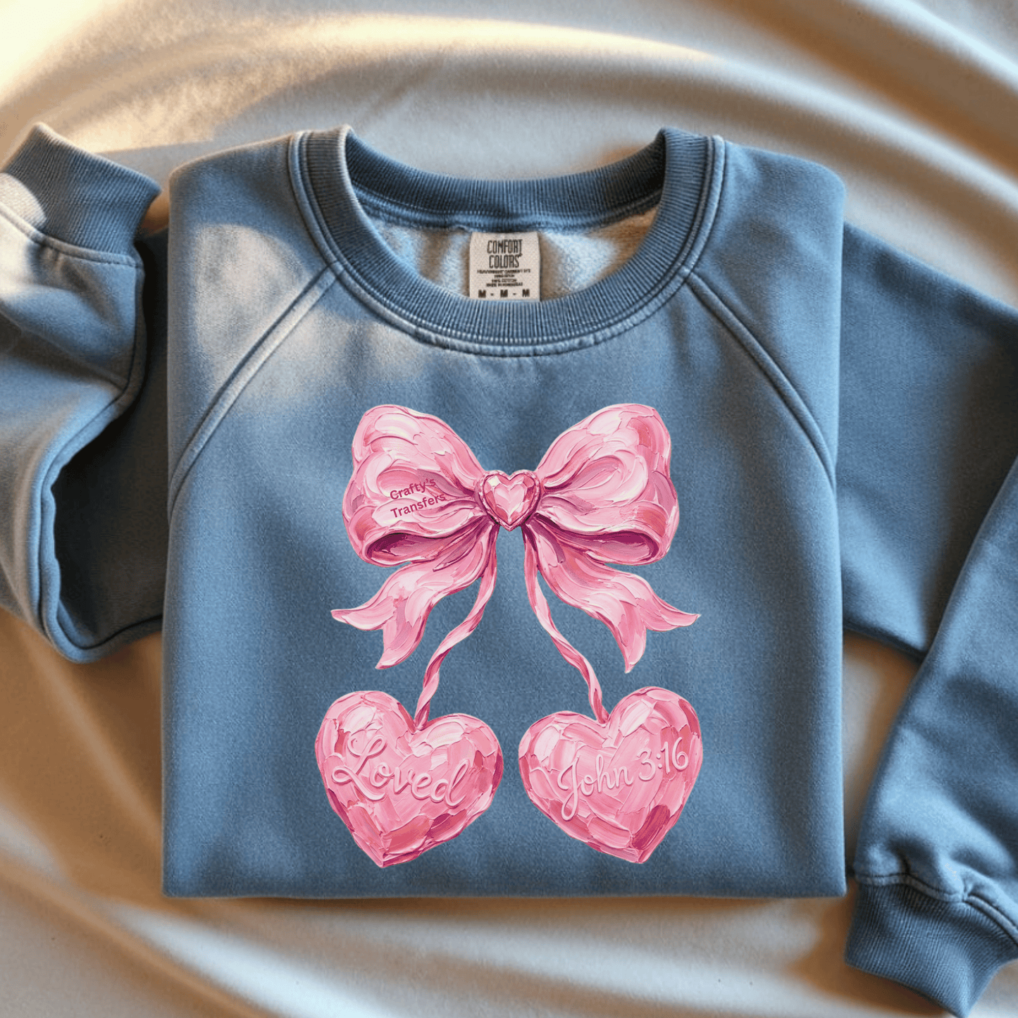 So Loved John 3:16 Heart Bow DTF Shirt Transfer | Pink Christian Valentine Design