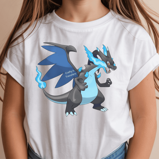 Blue Flame Dragon DTF Shirt Transfer | Fire & Ice Fantasy Dragon Design