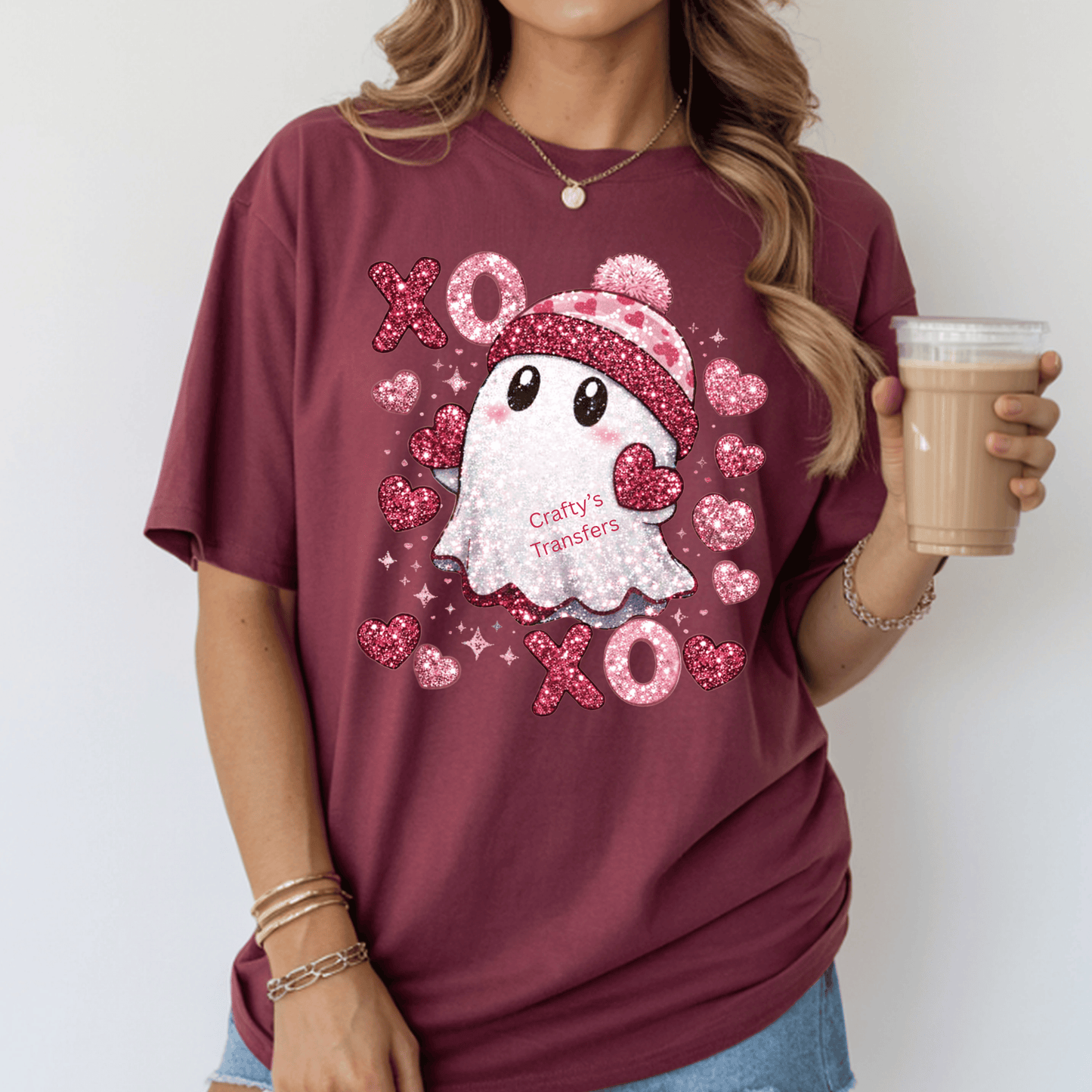 Valentine Ghost XOXO DTF Shirt Transfer | Cute Glitter Ghost Valentine Design