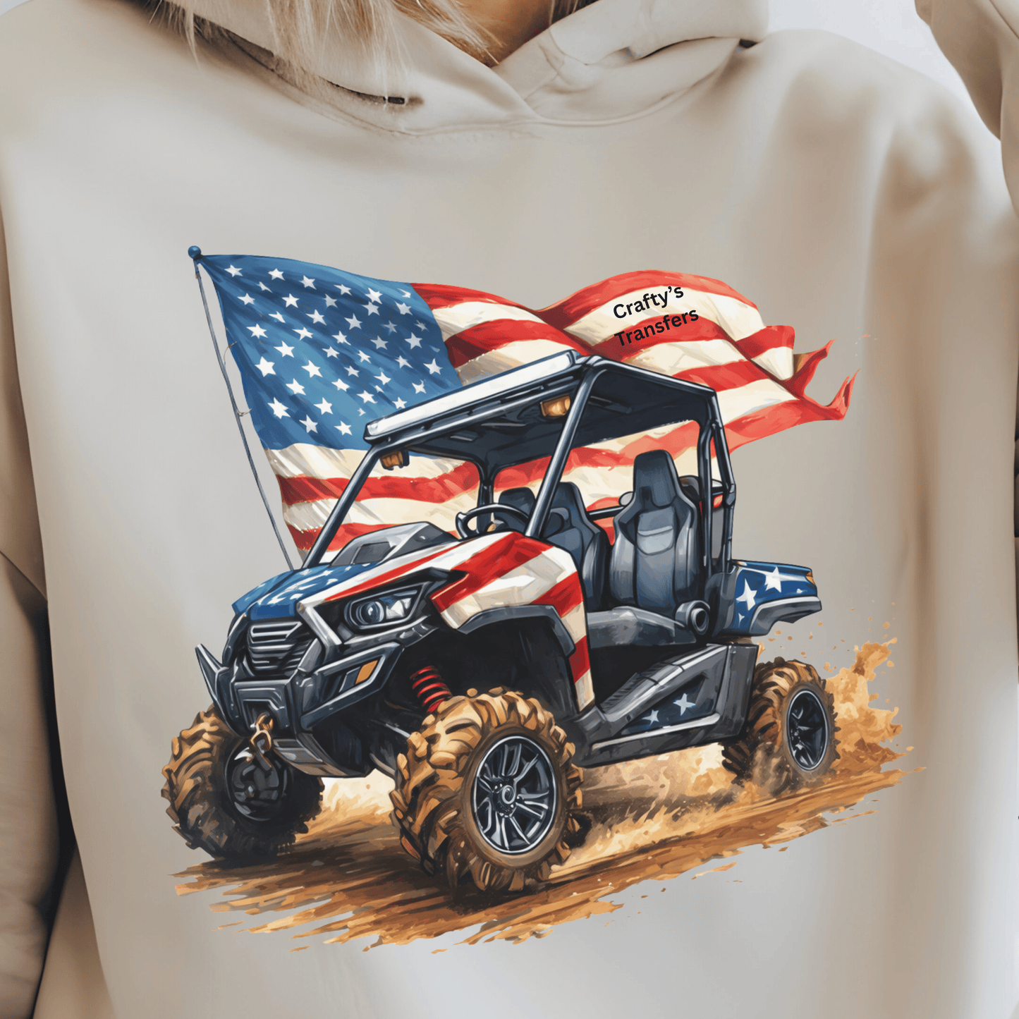 Patriotic Side by Side DTF Transfer | American Flag UTV SXS Off-Road Shirt Heat Transfer | 4th of July Graphic