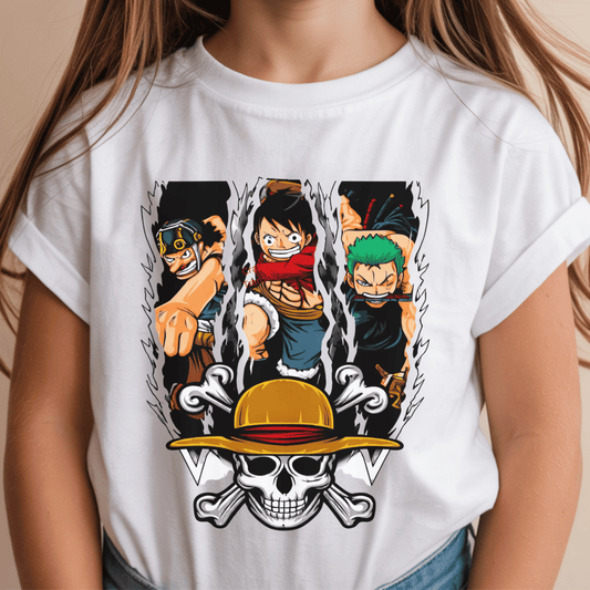 Anime Pirate Crew DTF Transfer | Straw Hat Skull Anime Shirt Heat Transfer | Manga Style Graphic Tee Design