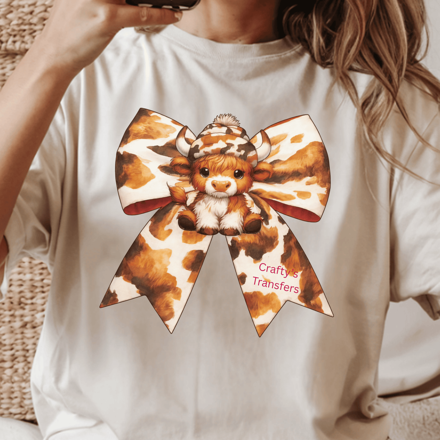 Cow Bow DTF Transfer | Cute Western Cowgirl Shirt Design | Highland Cow Bow Heat Transfer