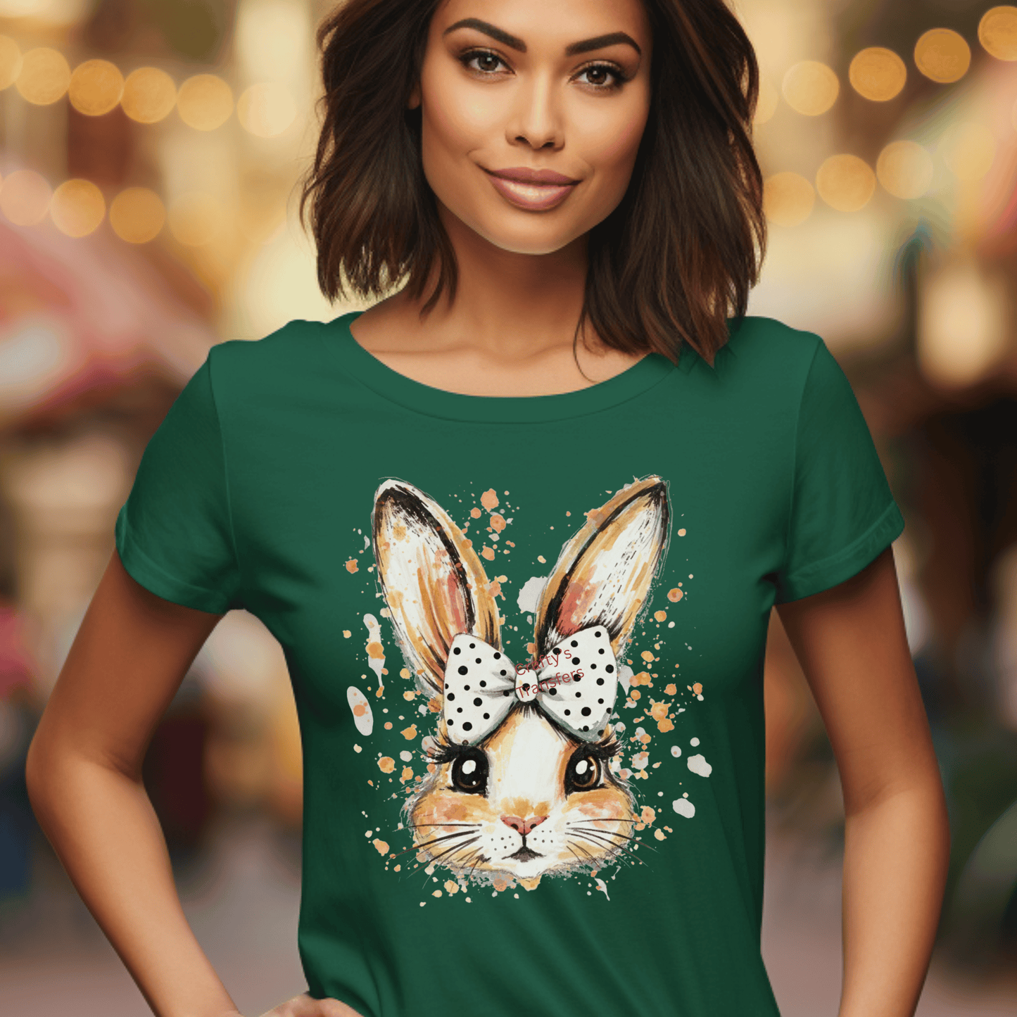 Watercolor Easter Bunny DTF Transfer | Cute Spring Bunny with Bow Shirt Design | Easter Heat Transfer