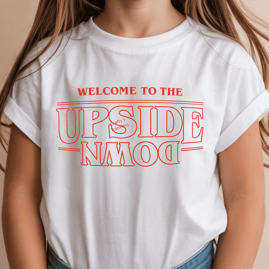 Welcome to the Upside Down DTF Transfer | Retro Horror Style Shirt Design | Red Neon Heat Transfer