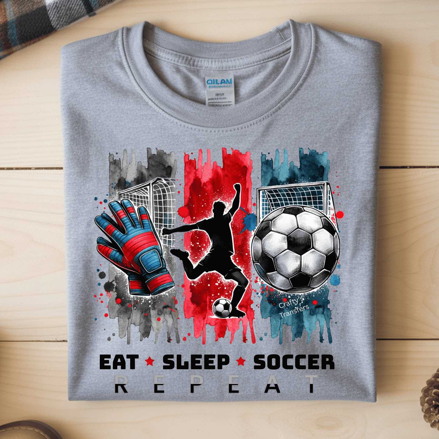 Eat Sleep Soccer Repeat DTF Transfer | Soccer Player & Goalkeeper Design | Sports Shirt Heat Transfer