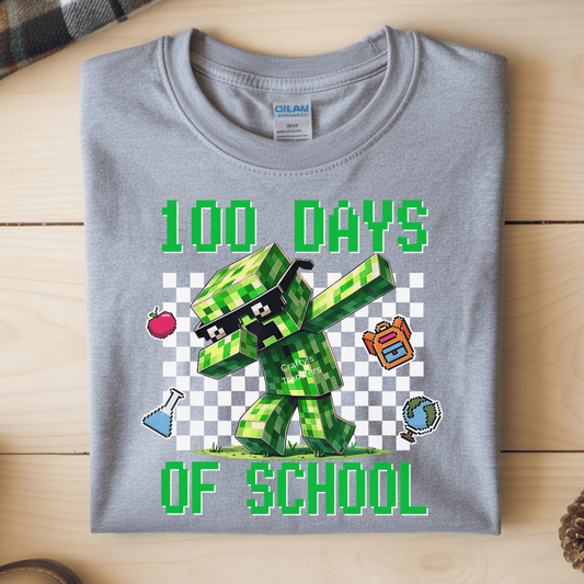 100 Days of School DTF Transfer | Pixel Gamer School Design | Kids 100th Day Shirt Heat Transfer