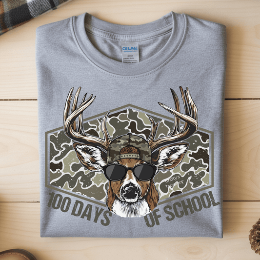 100 Days of School Deer DTF Transfer | Camo Buck Sunglasses School Shirt Heat Transfer