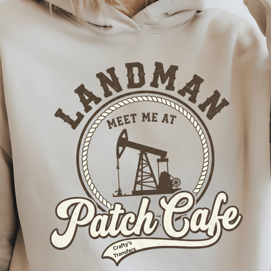 Landman Patch Cafe DTF Transfer | Oilfield Landman Shirt Heat Transfer | Western Oil Rig Design