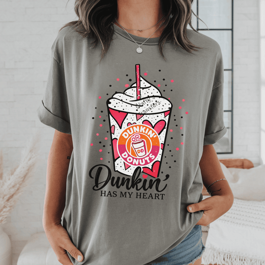 Dunkin’ Has My Heart DTF Transfer | Coffee Valentine Shirt Design | Cute Pink Coffee Heat Transfer