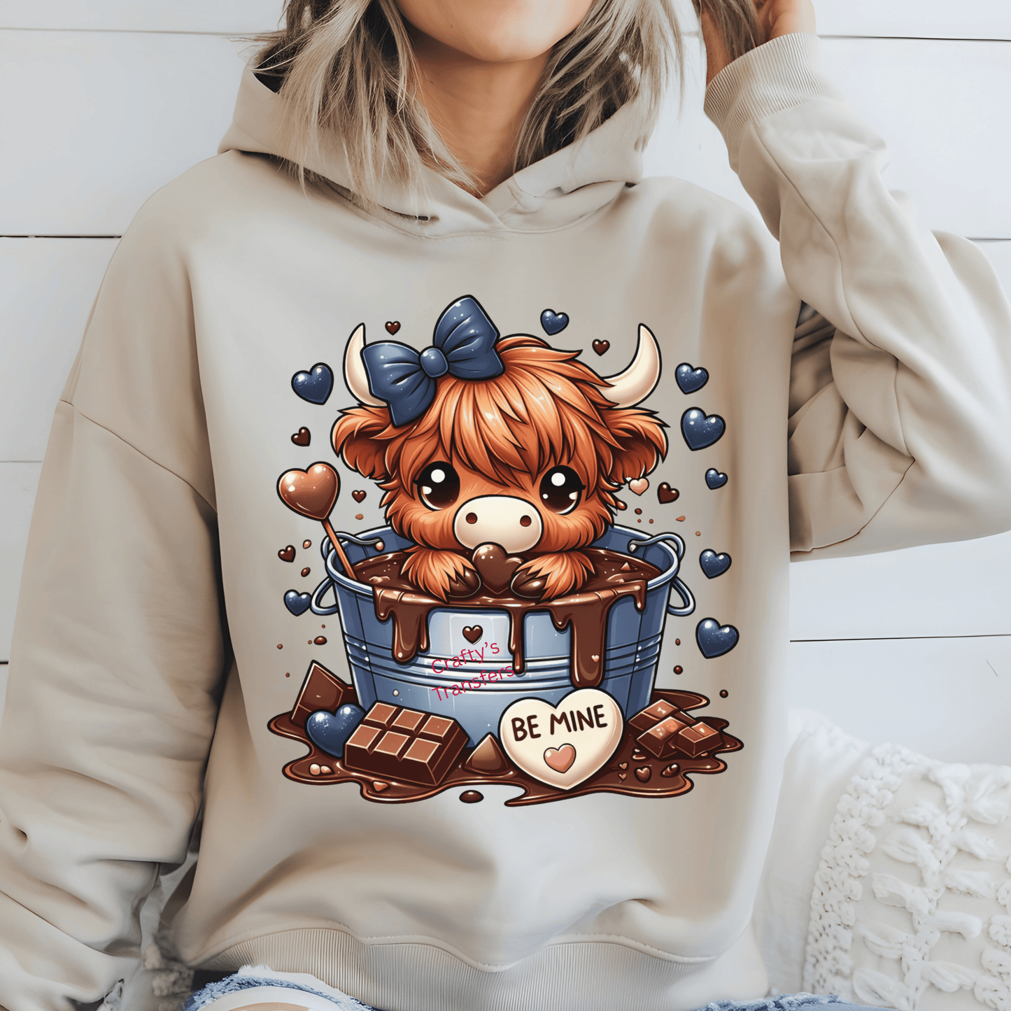 Be Mine Valentine Highland Cow DTF Transfer | Cute Chocolate Cow Shirt Design | Valentine Heat Transfer