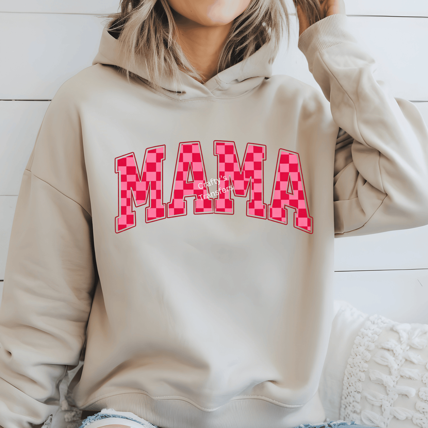 Pink Checkered MAMA DTF Shirt Transfer | Trendy Mom Heat Transfer Design | Boutique Mom Graphic