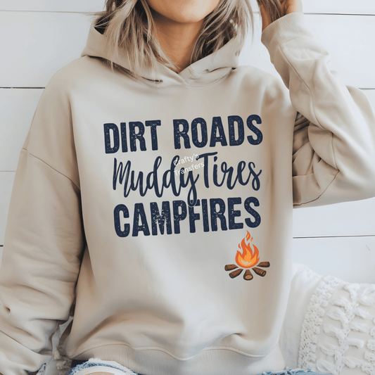 Dirt Roads Muddy Tires Campfires DTF Shirt Transfer | Country Camping Heat Transfer | Outdoor Lifestyle Graphic
