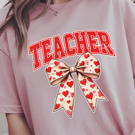 Teacher Heart Bow DTF Shirt Transfer | Valentine Teacher Shirt Design | Cute Classroom Heat Press Transfer