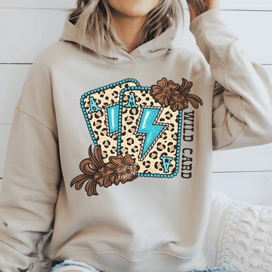 Wild Card Leopard DTF Shirt Transfer | Western Card Graphic Heat Transfer | Cowgirl Boutique Tee Design