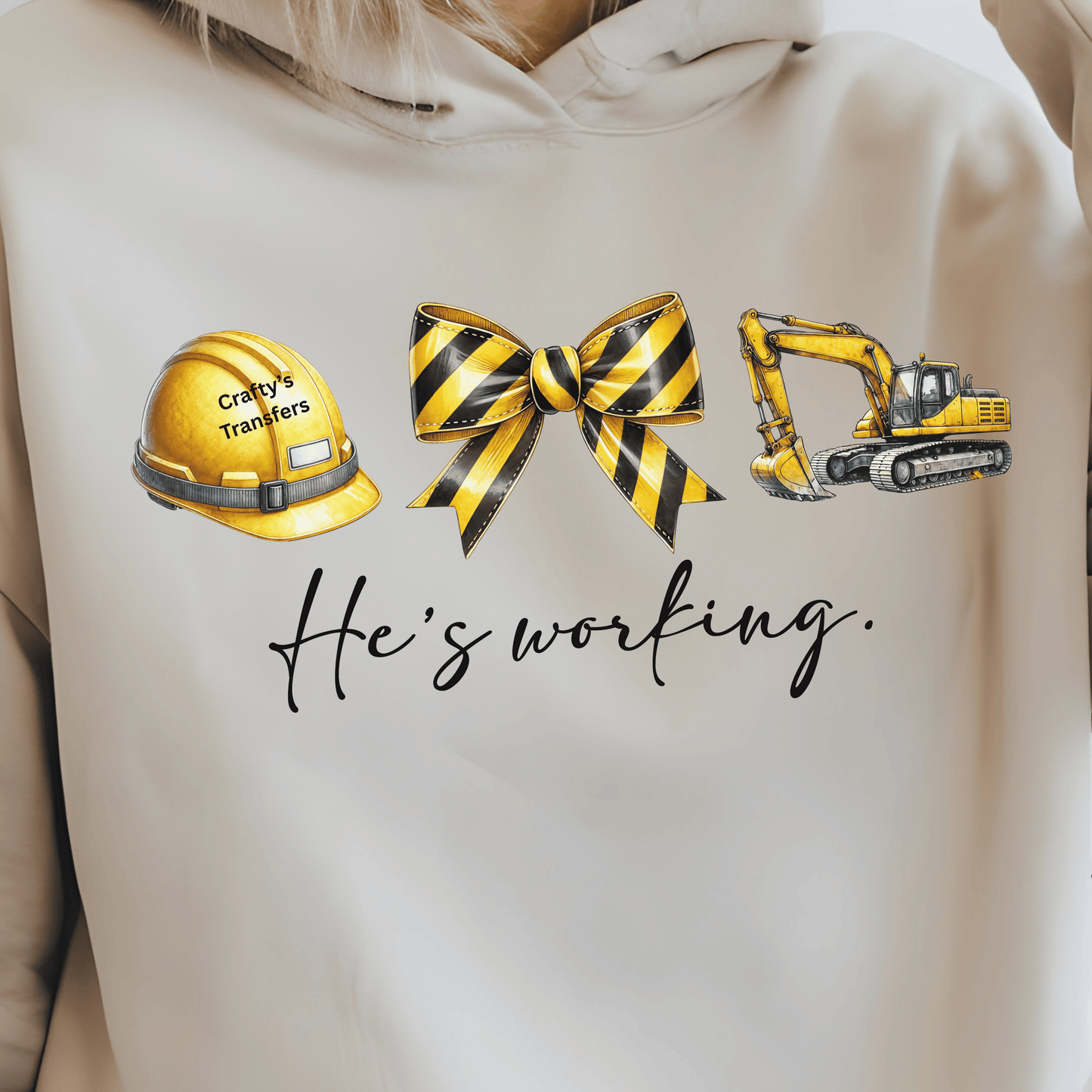 Construction Bow DTF Shirt Transfer | Hard Hat & Excavator Design | Construction Girl Heat Press Transfer