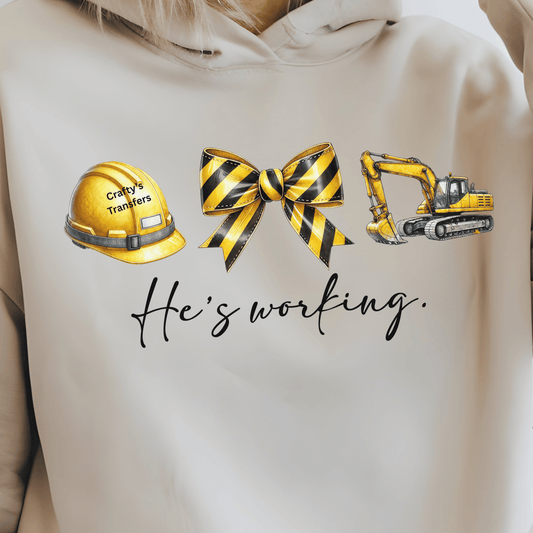 Construction Bow DTF Shirt Transfer | Hard Hat & Excavator Design | Construction Girl Heat Press Transfer