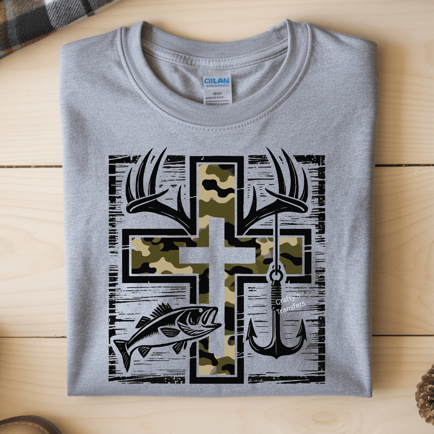 Camo Cross Faith DTF Shirt Transfer | Hunting Christian Outdoor Heat Transfer Design