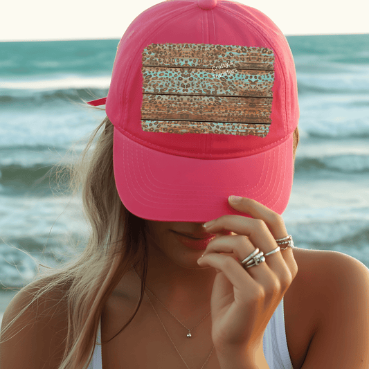 Teal Leopard Wood Grain DTF Hat Transfer | Western Animal Print Heat Transfer for Trucker Hats