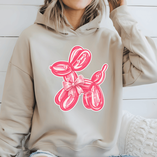 Pink Balloon Dog DTF Shirt Transfer | Cute Coquette Bow Balloon Animal Heat Transfer