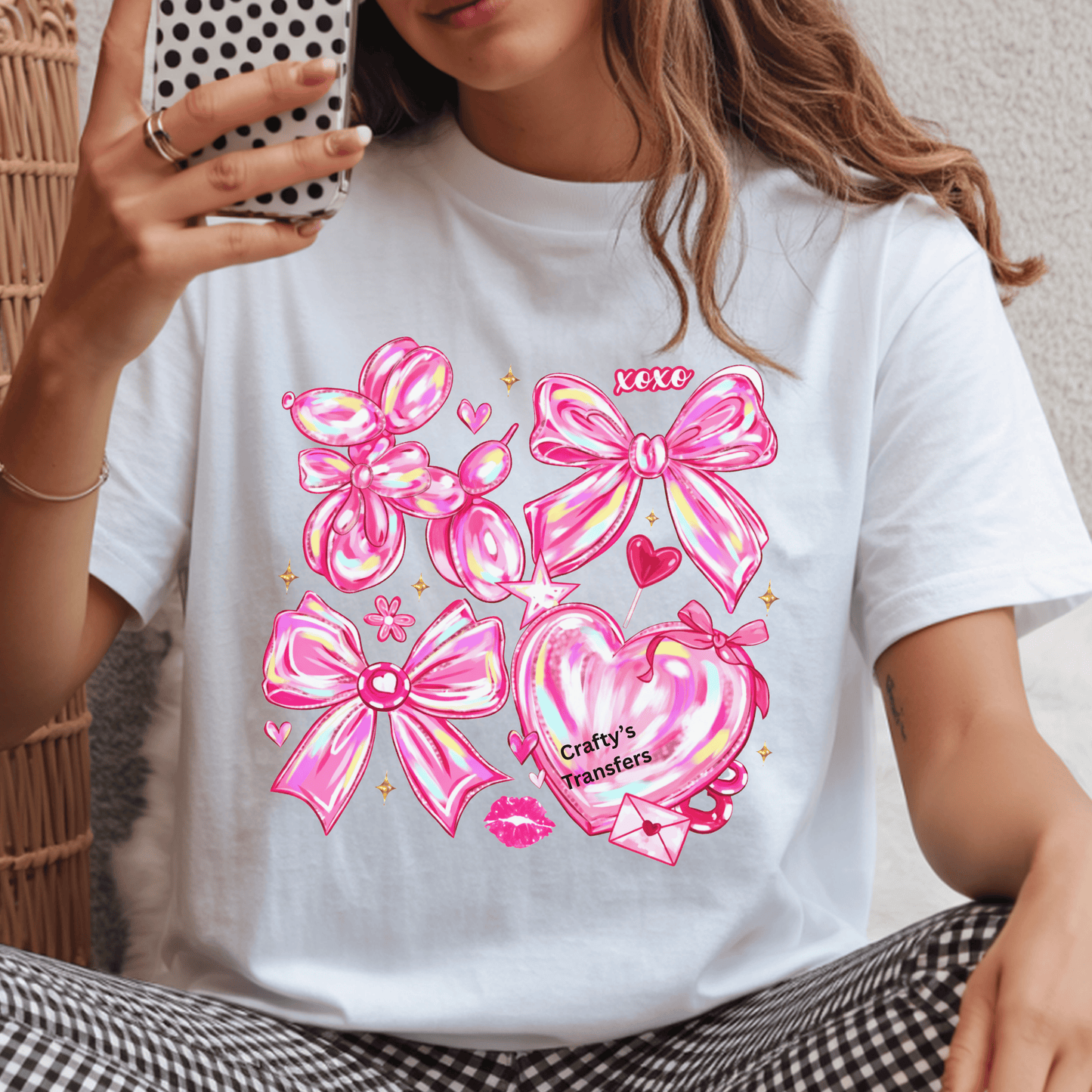 Pink Coquette Bow & Heart DTF Shirt Transfer | Cute Valentine Collage Heat Press Design