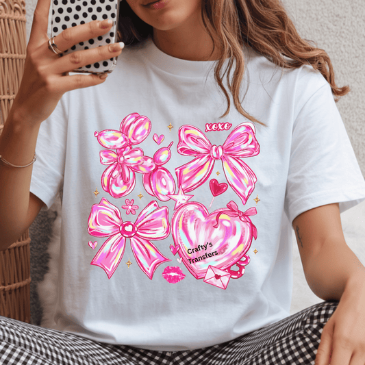 Pink Coquette Bow & Heart DTF Shirt Transfer | Cute Valentine Collage Heat Press Design