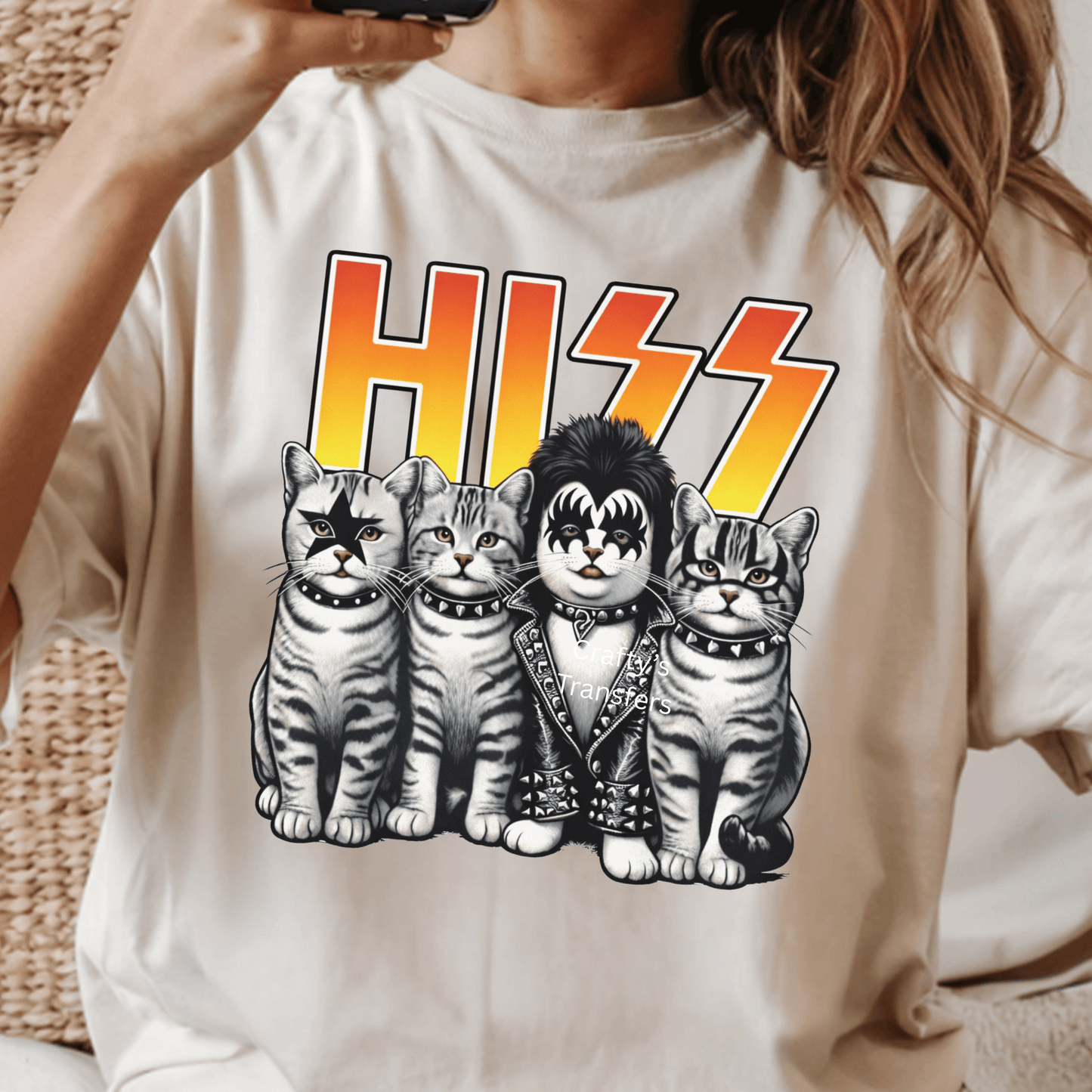 Hiss Rock Cats DTF Shirt Transfer | Funny Rock Band Parody Cat Heat Press Design