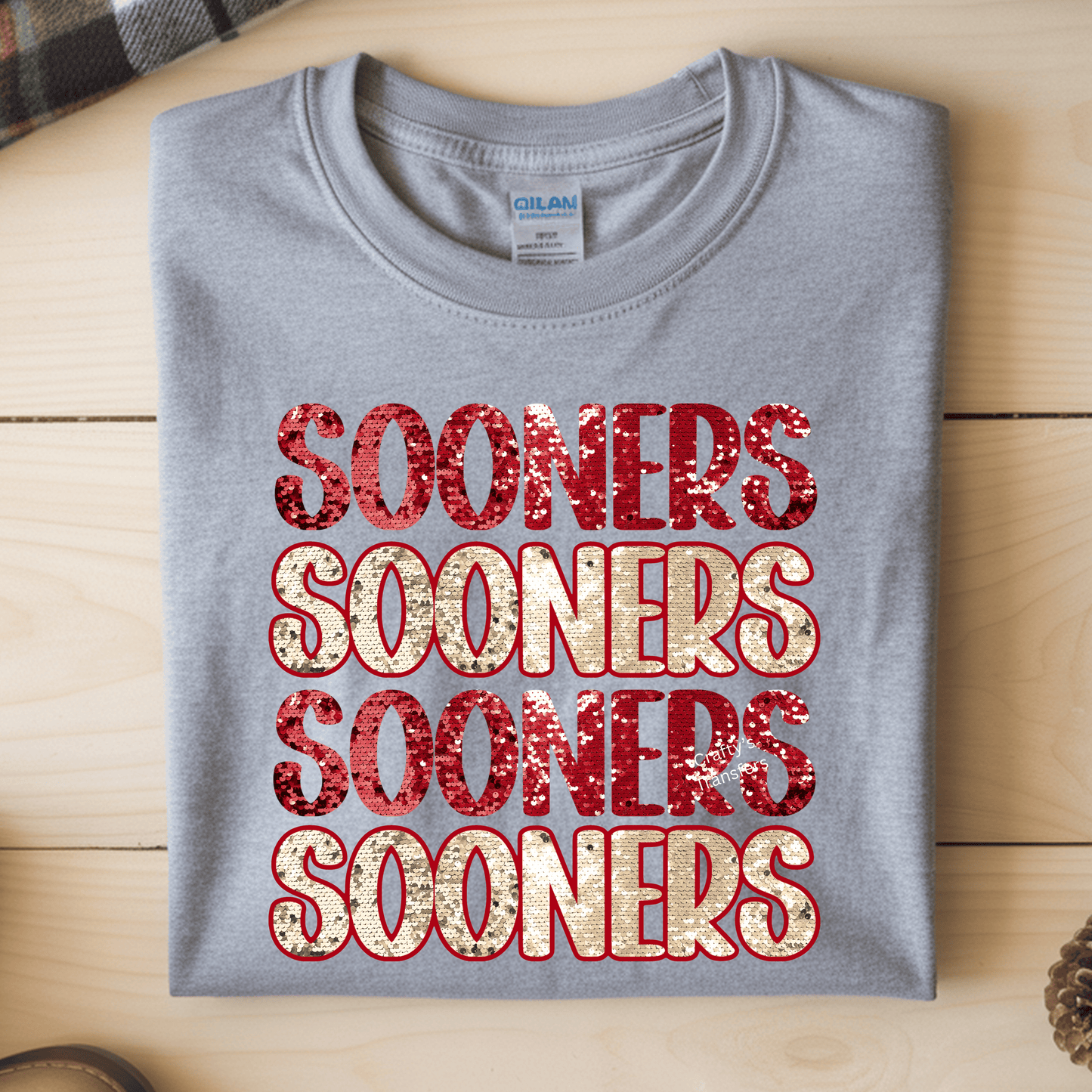 Sooners Stacked Sequin DTF Shirt Transfer | Oklahoma Football Game Day Heat Press Design