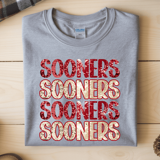 Sooners Stacked Sequin DTF Shirt Transfer | Oklahoma Football Game Day Heat Press Design