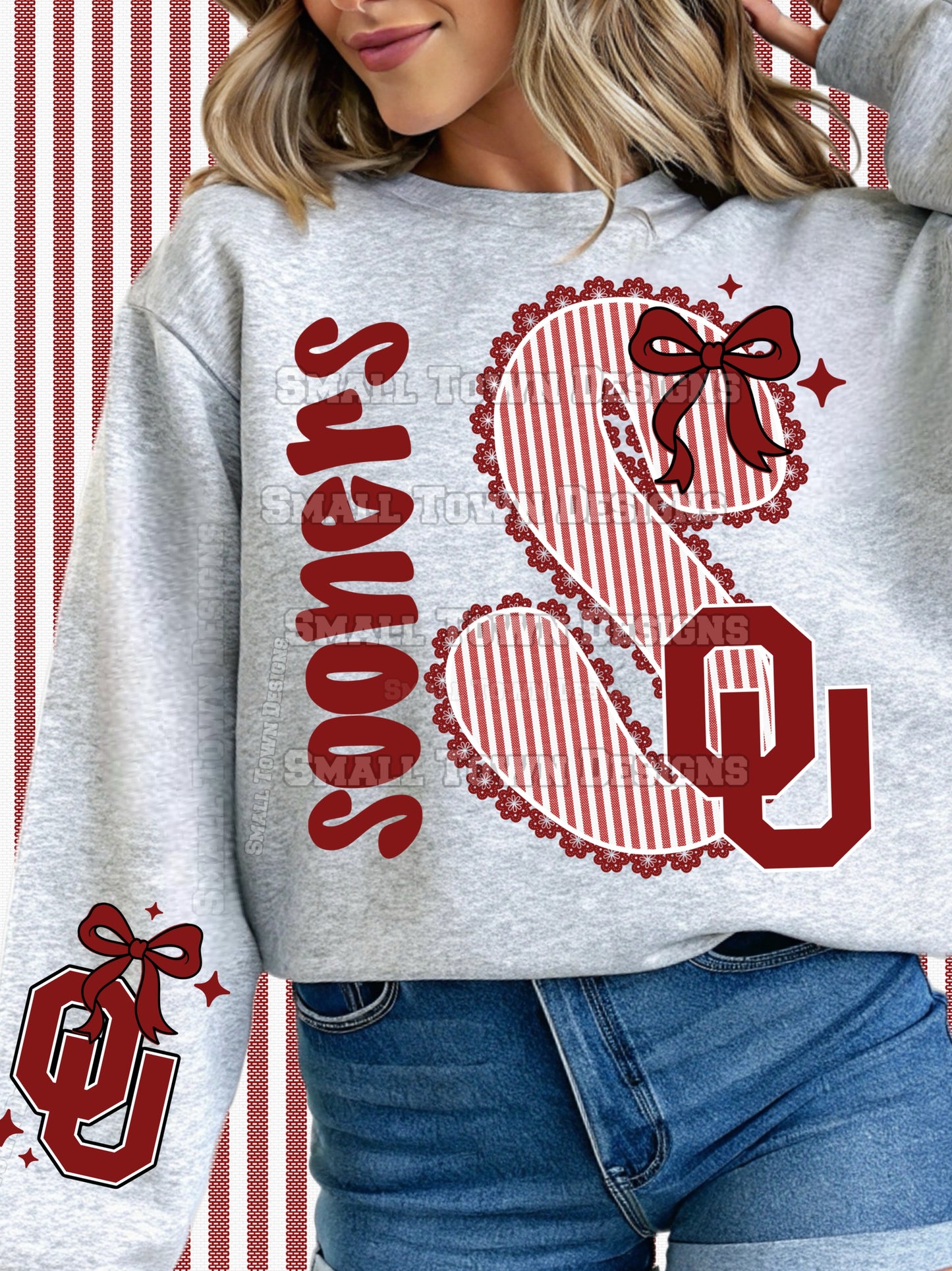 Sooners Seersucker Bow DTF Shirt Transfer | Oklahoma Football Coquette Game Day Heat Press Design