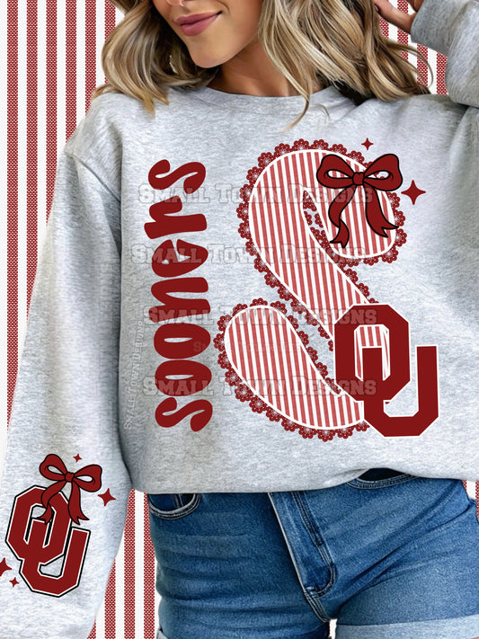 Sooners Seersucker Bow DTF Shirt Transfer | Oklahoma Football Coquette Game Day Heat Press Design