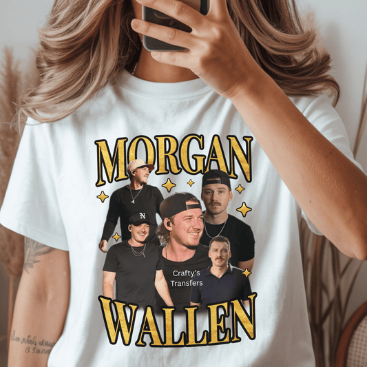 Country Music Heartthrob DTF Shirt Transfer | Gold Collage Concert Fan Art Heat Press Design